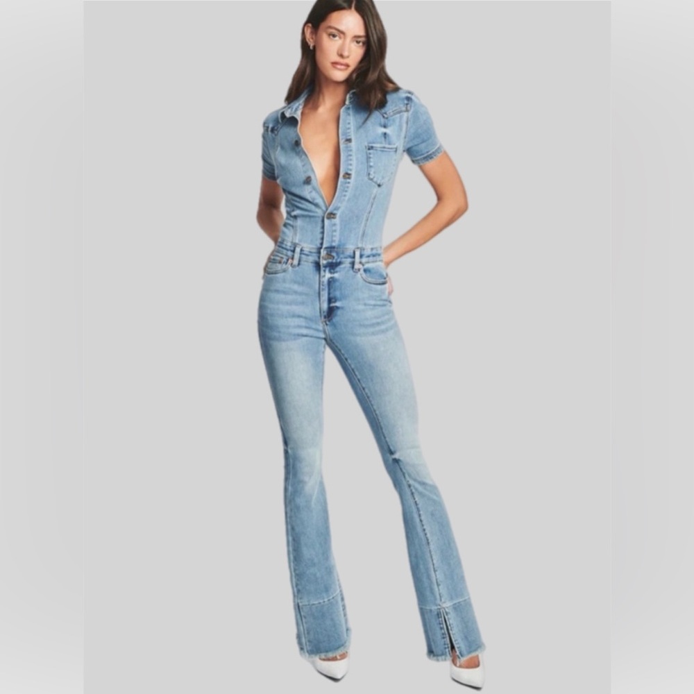 SEROYA Fallon Blue Denim Jumpsuit XS Western Flare Bootcut Festival